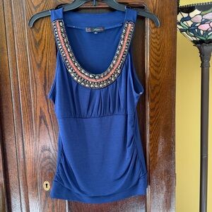 Heart Soul Navy Embellished Fitted Sleeveless Blouse
